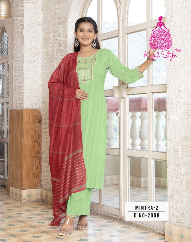 Mintra Vol 2 By Kajal Style Rayon Designer Kurti With Bottom Dupatta Wholesale Price In Surat
